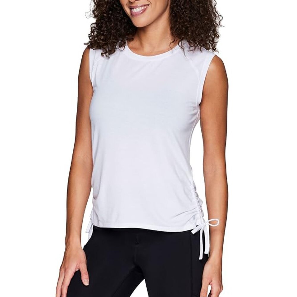 NWT RBX Activewear Poppy Shirred Side Tie Workout Tank Top - White | Small